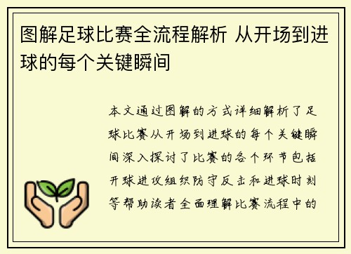 图解足球比赛全流程解析 从开场到进球的每个关键瞬间