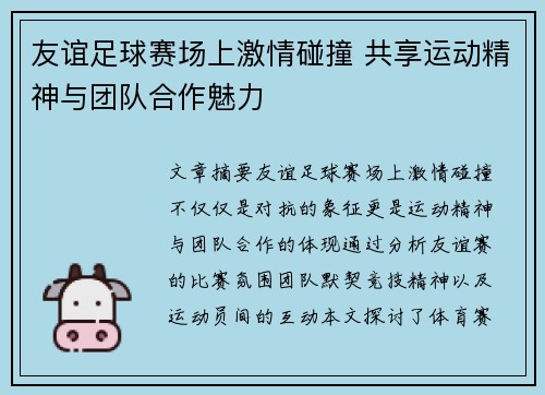 友谊足球赛场上激情碰撞 共享运动精神与团队合作魅力