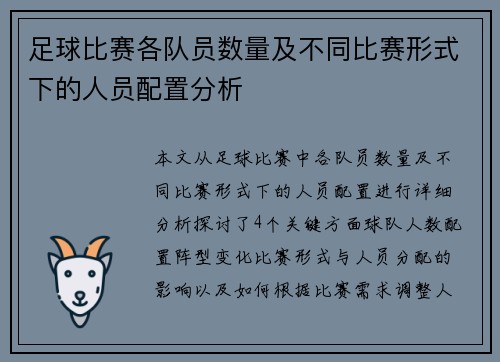 足球比赛各队员数量及不同比赛形式下的人员配置分析