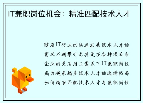 IT兼职岗位机会：精准匹配技术人才